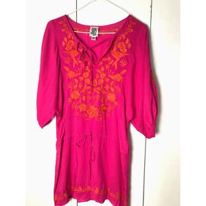 Ivy Jane Anthropology Women Peasant XS Embroidery Pink Balloon Sleeve Drawstring